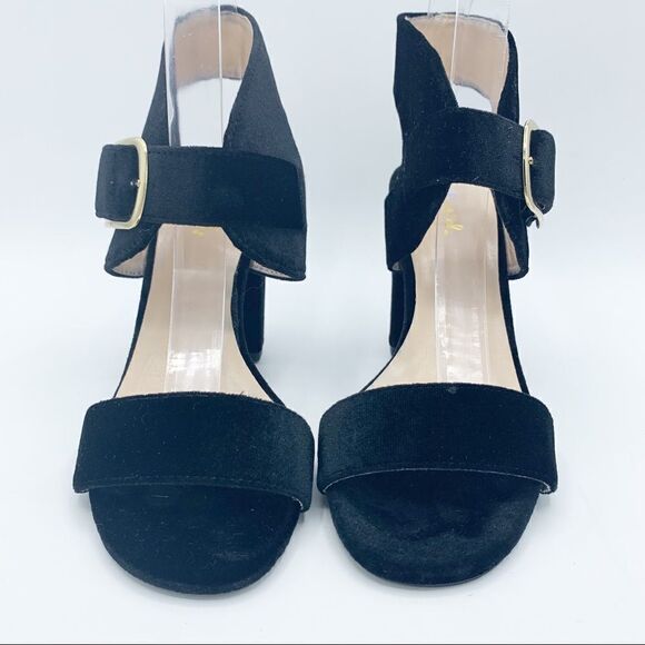 Qupid Women’s Velvet Wide Strap Chunky Heel Sandals in Black Sz 7 - Picture 3 of 15